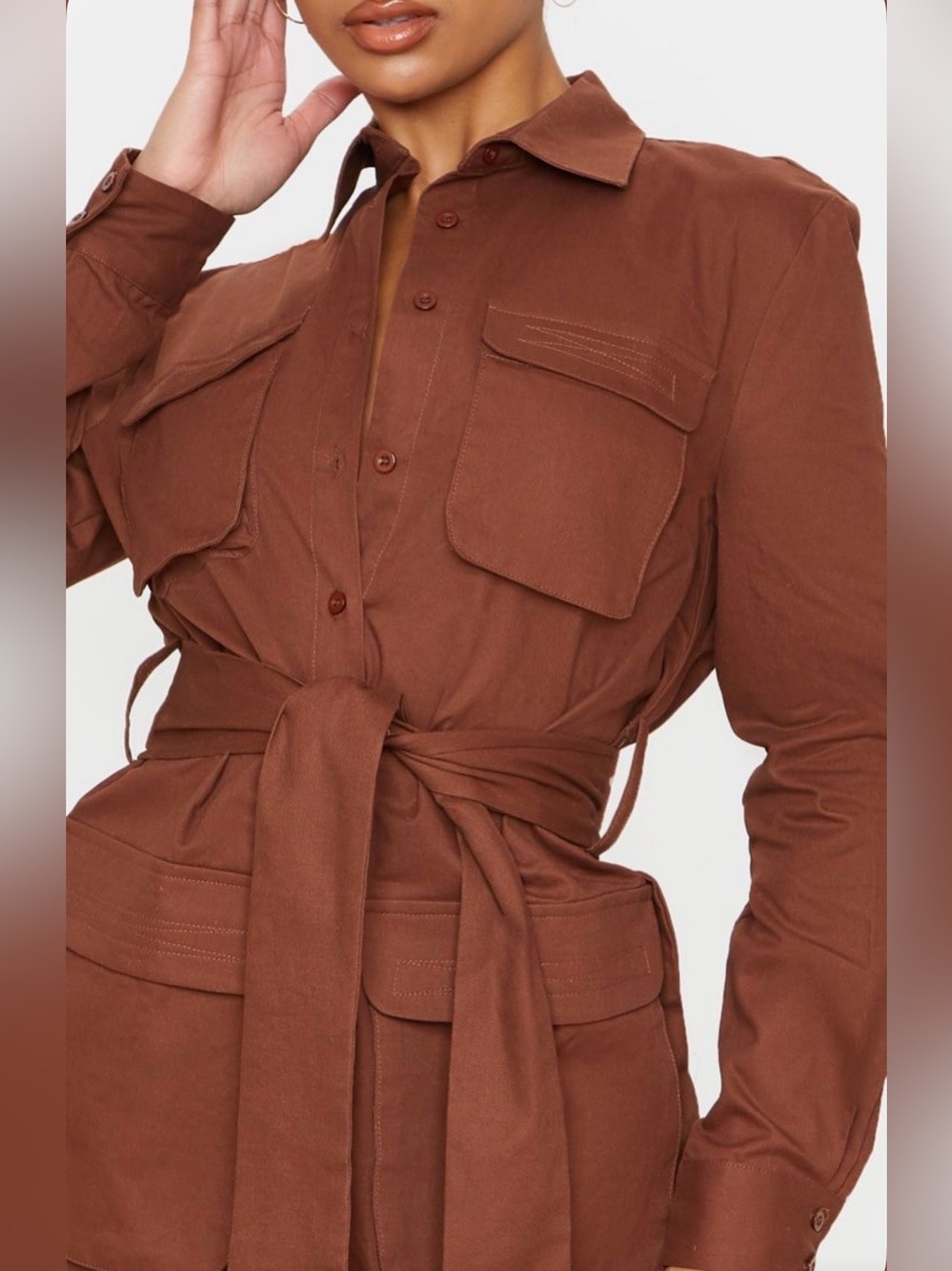 Brown Tie-Waist Utility dress size 12